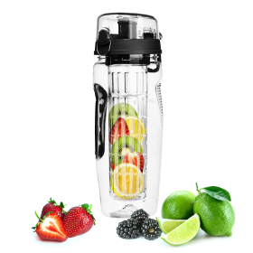 Fruit Infuser Water Bottle 32OZ Juice Shaker Sport (Color: Black)