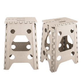 2 Pack 17.91In High Step Stool Folding Stepping Stool Lightweight (Color: Beige)