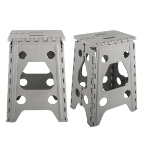 2 Pack 17.91In High Step Stool Folding Stepping Stool Lightweight (Color: Grey)