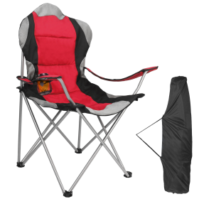 Foldable Camping Chair Heavy Duty Steel Lawn Chair (Color: Red)