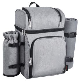 VEVOR Picnic Backpack, Beach Picnic Backpack Bag for 4 Person with Insulated Cooler Compartment, Detachable Bottle/Wine Holder, Lightweight Blank (Color: Gray, Number of Layers: Double-deck)