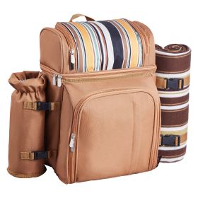 VEVOR Picnic Backpack, Beach Picnic Backpack Bag for 4 Person with Insulated Cooler Compartment, Detachable Bottle/Wine Holder, Lightweight Blank (Color: brown, Number of Layers: Double-deck)